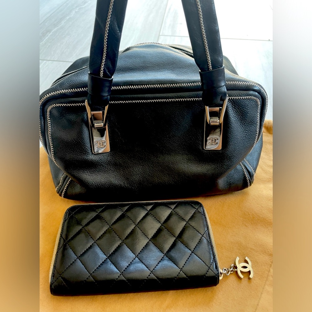 🔥CHANEL BUNDLE Black Bowler Bag AND Quilted Wallet with COAs🔥